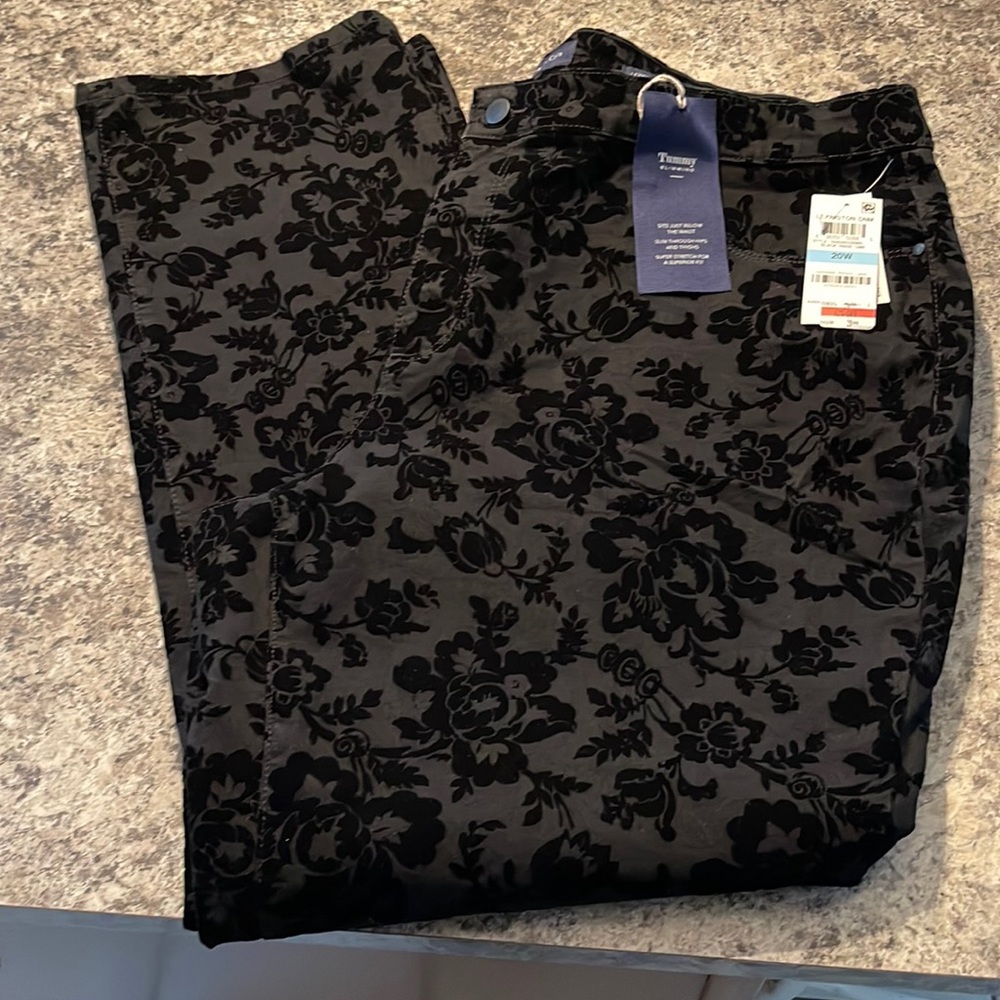 Charter Club Lexington Straight Leg Pants, black with burn out velvet detail